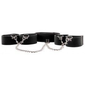 Чёрный двусторонний комплект для бандажа Reversible Collar / Wrist / Ankle Cuffs